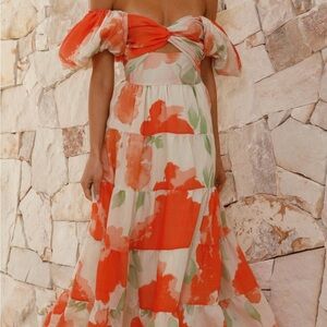 NWOT orange floral puff sleeve maxi dress. Brand new without tags.